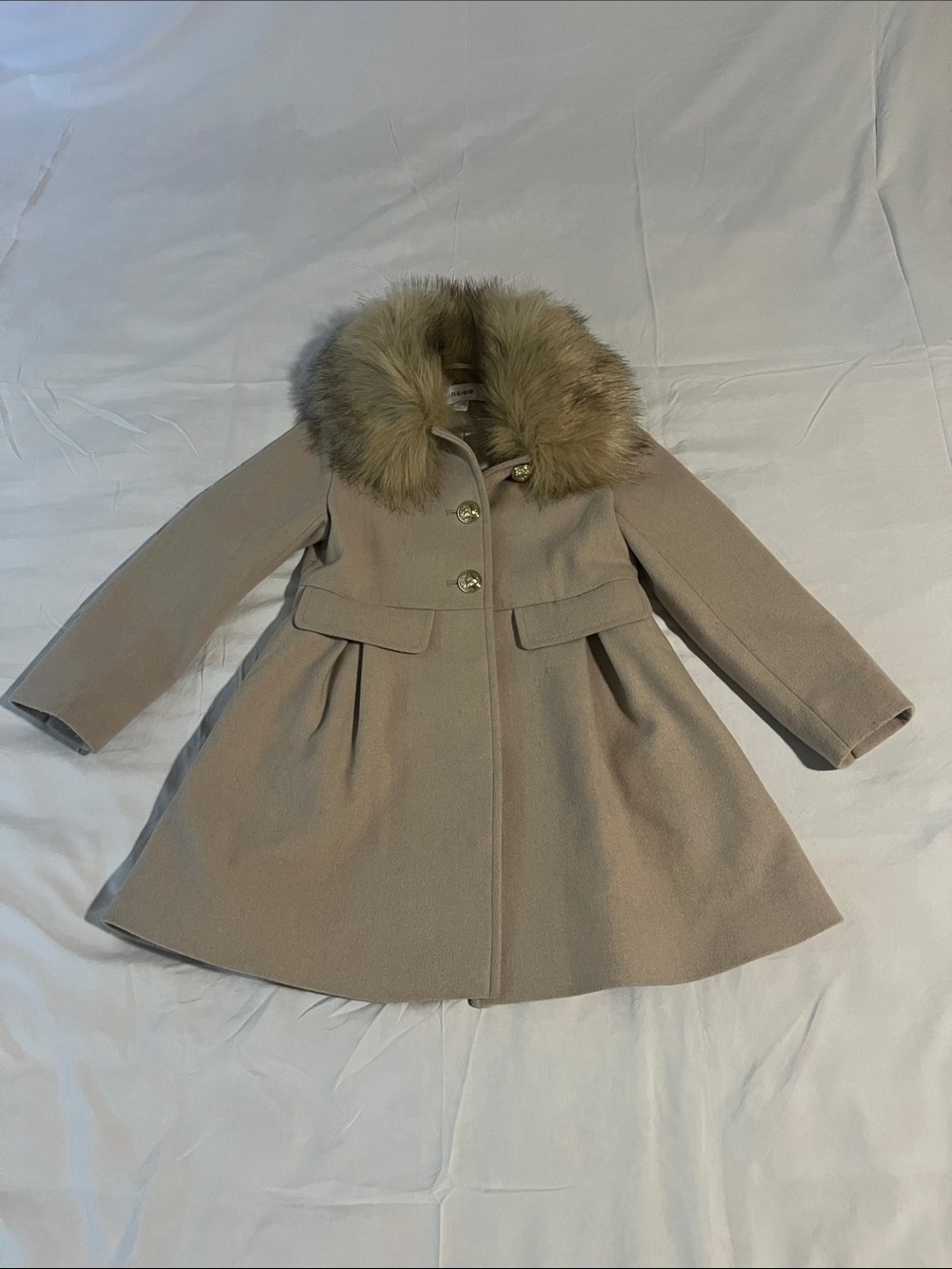 preLoved Reiss Beige Wool Coat with Faux Fur Collar